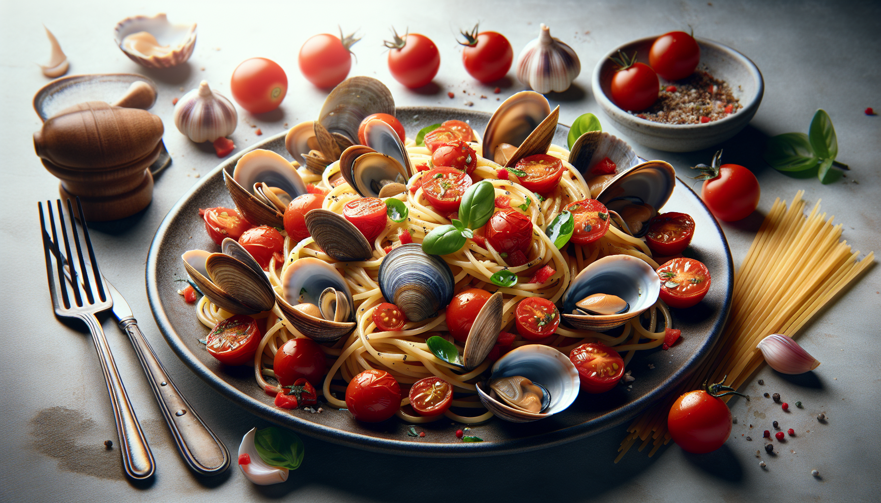 spaghetti vongole e pomodorini